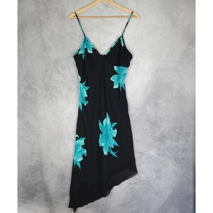 Vintage Floral Whimsy Dress Womens Large Asymmetrical Hem Spaghetti Strap 90s